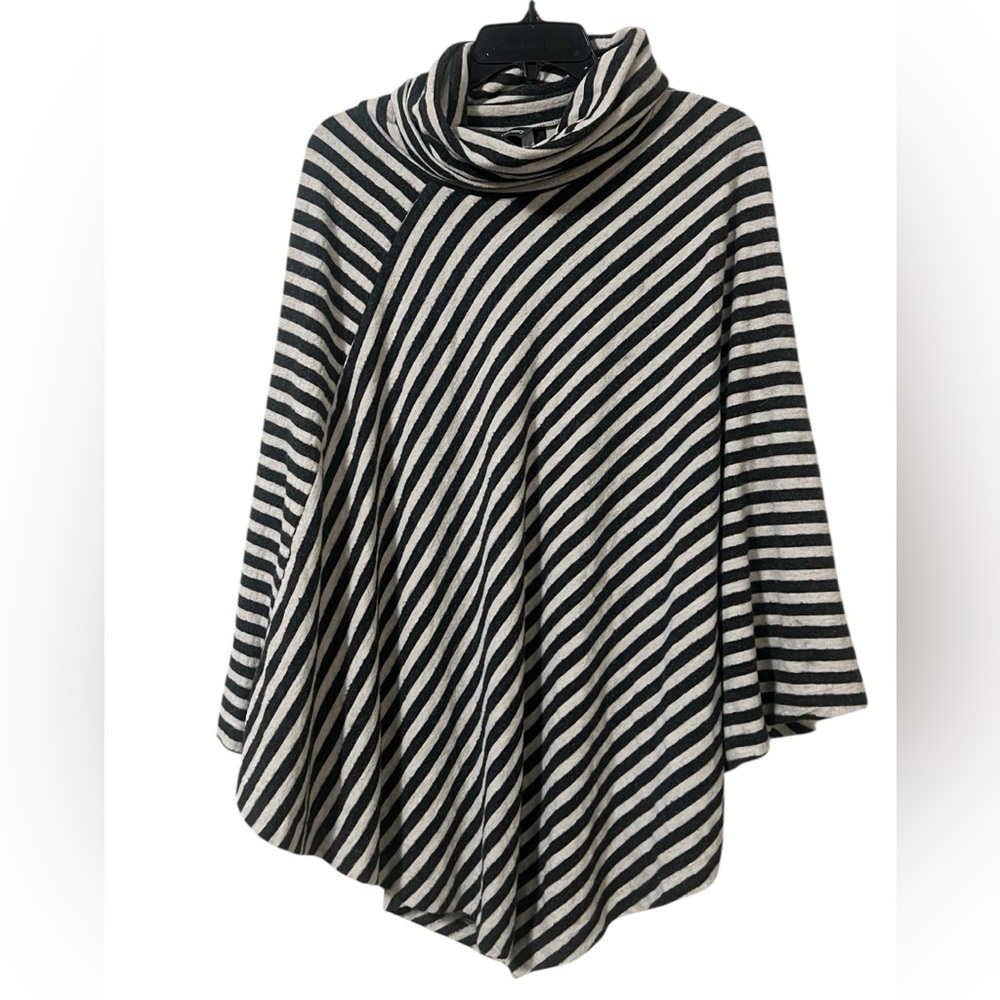 Shannon Passero gray and black striped super soft and cozy poncho